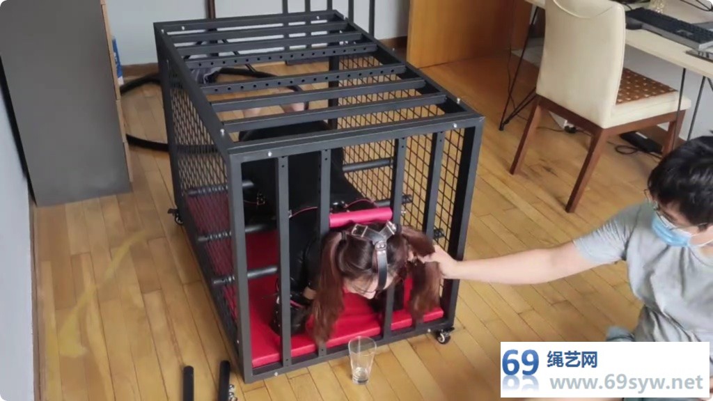 玩奴 人形犬之铁笼囚禁 胶衣马具口球收集口水 妹子被关麻了/29分钟
